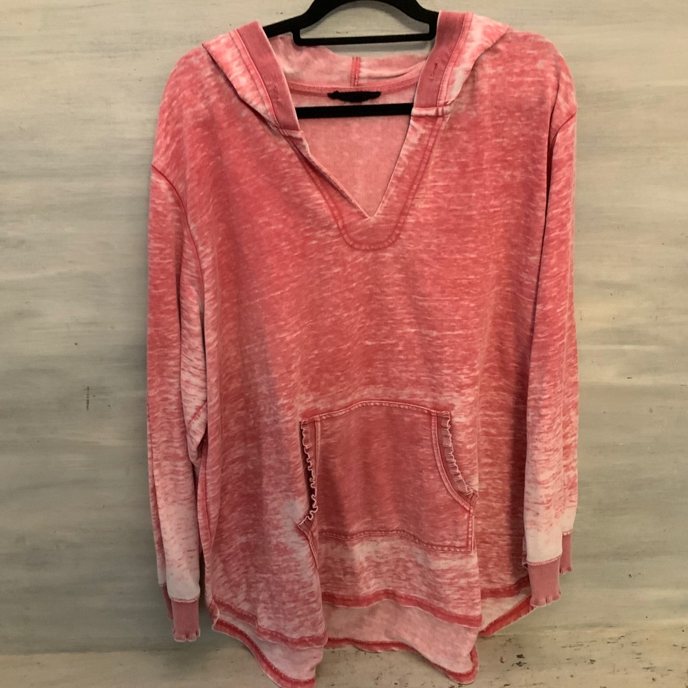 Jane+Delancey 60% Cotton Red Marled Acid Wash Hi/Lo Hooded Pullover Jacket 3X GC